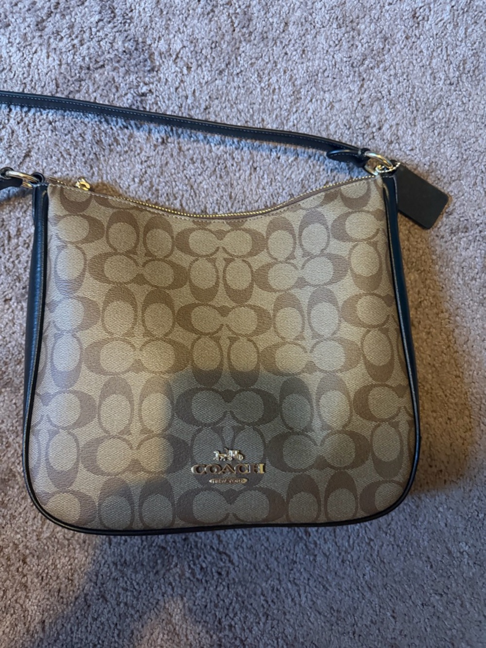 Coach Monogram Shoulder Bag in Khaki and Black